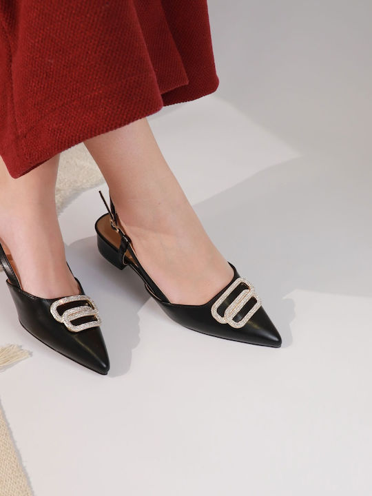 Pointed Toe Black Heels with Strap