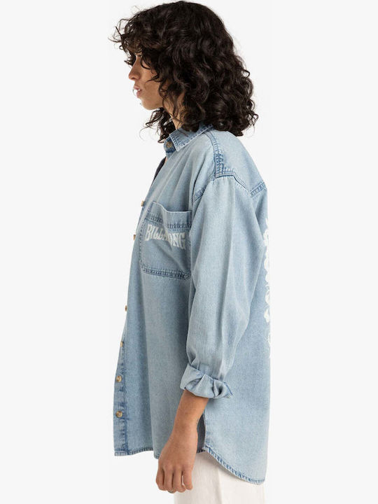 Down Coast Μακρυμάνικο Γυναικείο Τζιν Πουκάμισο Washed Blue