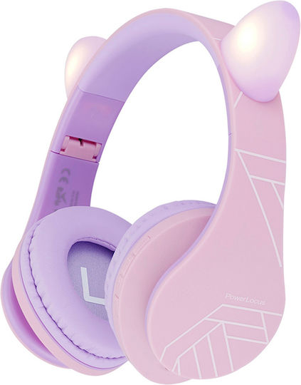 PowerLocus P2 Kids Cat Ears Ασύρματα / Ενσύρματα Παιδικά Over Ear Ακουστικά με Ραδιόφωνο με 20 ώρες Λειτουργίας Pink/Purple