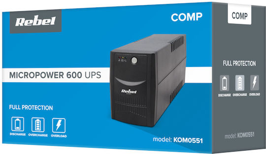 Quer KOM0551 UPS Line-Interactive 600VA 360W με 2 Schuko Πρίζες