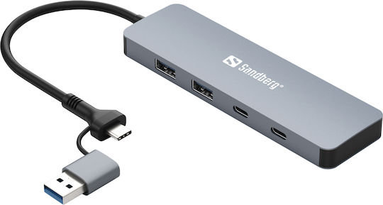 Sandberg Hub 4 Porturi USB 2.0 Cu Conectare USB-A Gri