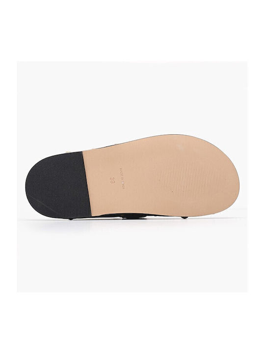 Flach Leder Mules in Schwarz Farbe