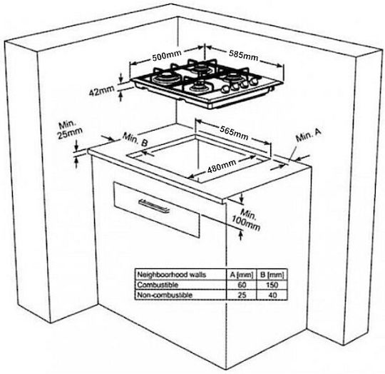 Silifo Gas Over Counter Oven 65lt with Gas & Electric Hobs W59.5cm.