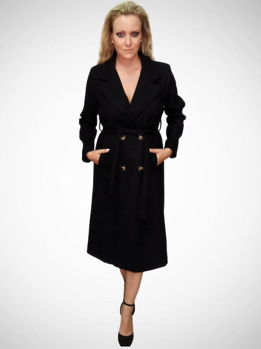 Damen black Mantel mit Knöpfen