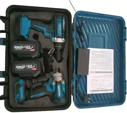 Bisutime 122259 Set Bohrschrauber & Schlagschrauber Brushless 68V mit 2 Batterien 4.5Ah und Hülle