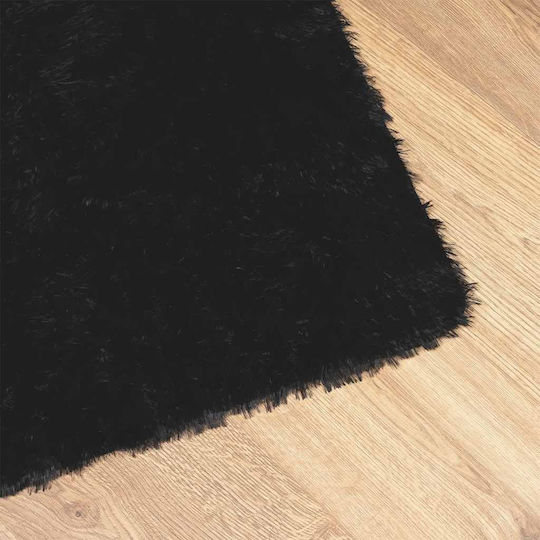 vidaXL Rutschfest Teppich Rechteckig Zottelig Synthetisch,Polyester/Cotton/Leather Black