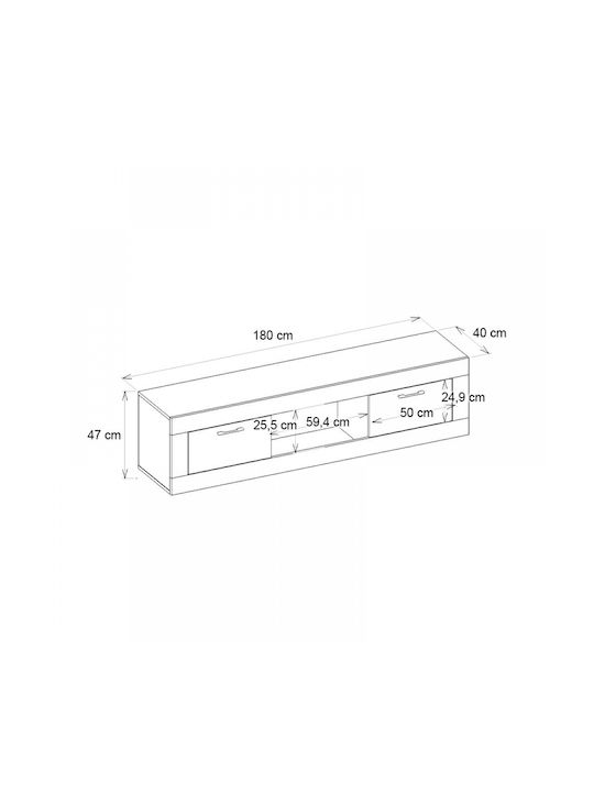 TV-Ständer Davin Schwarz - Schwarz-marmorierter Effekt M180xT40xH47cm