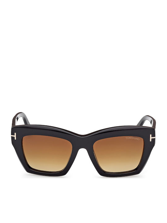Tom Ford Women's Sunglasses with Black Plastic Frame and Brown Gradient Lens FT1191 01F