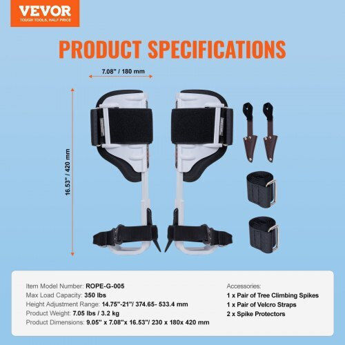 Vevor Tree Climbing Spikes Climbing Spurs Gear Aluminium Arborist Equipment Λευκό