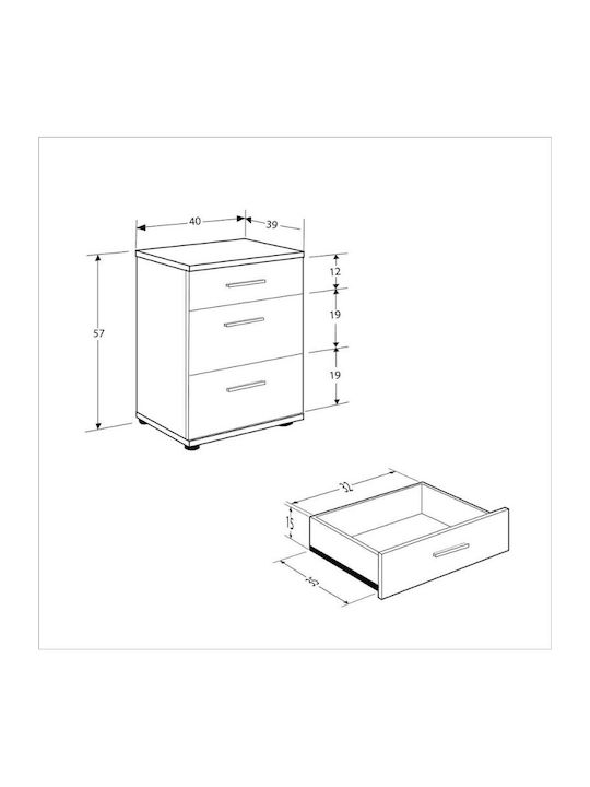 Trendline Wooden Bedside Table Λευκό 40x39x57cm