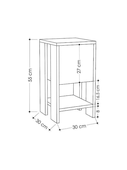 Bedside Table Ema Wooden Brown 30x30x55cm