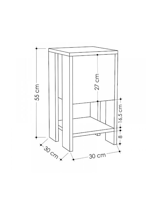 Bedside Table Ema Wooden Brown 30x30x55cm