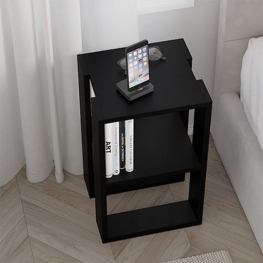 Bedside Table Lonie Wooden Black 34x30x55cm