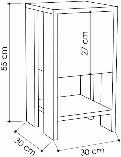 Ema Wooden Bedside Table Λευκό 30x30x55cm