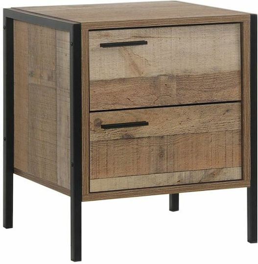 Pallet-W Wooden Bedside Table with Metallic Legs Μαύρο / Antique Oak 44x40x50cm