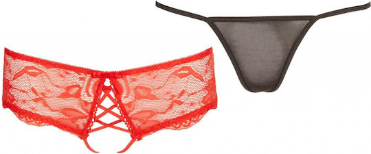 Cottelli Collection Pants & String Set Frauen Sexy Zeichenfolge offenem Schritt Black Red