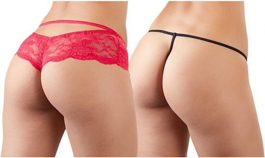 Cottelli Collection Pants & String Set Frauen Sexy Zeichenfolge offenem Schritt Black Red