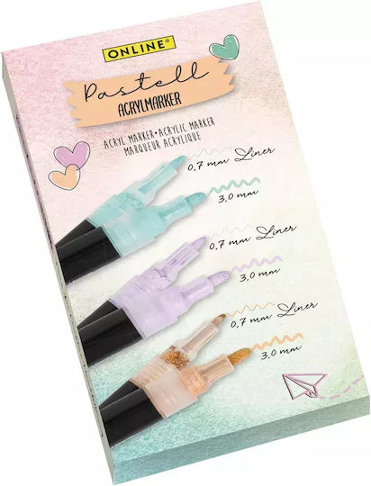 Online Σετ Μαρκαδόροι Pastel Lettering 3 Χρωμάτων 6τμχ