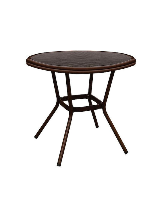 Moses Outdoor Dinner Free Standing Table with Glass Surface and Aluminum Frame Brown 70x70x76cm