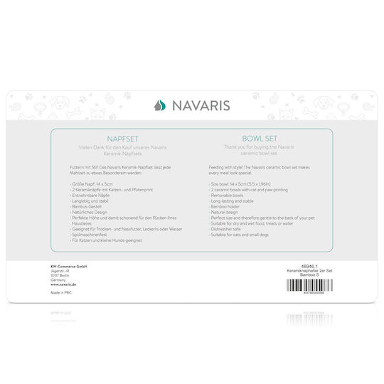 Navaris Ceramic Bowl Food & Water for Dog & Cat with Base 350ml in White Color 2pcs