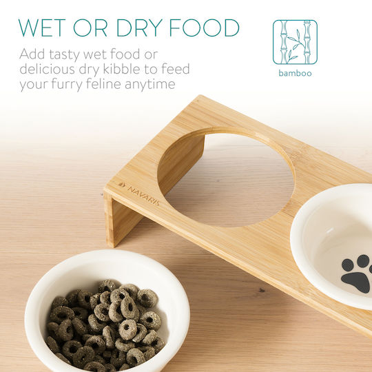 Navaris Ceramic Bowl Food & Water for Dog & Cat with Base 350ml in White Color 2pcs