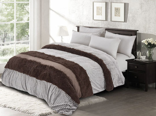 Saray Home Duvet Cover Queen 220x240cm Stripe Ivory / Brown 300 GSMGsm