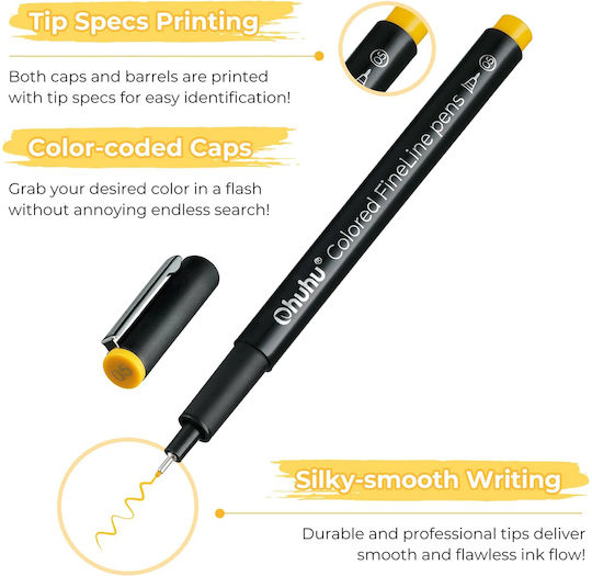 Ohuhu Hana Highway Fineliner Μαρκαδόροι Ζωγραφικής 0.2mm Λεπτοί, Neon Σετ 18 χρώματα