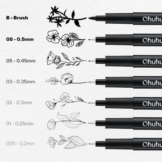 Ohuhu Hana Highway Fineliner Μαρκαδόροι Ζωγραφικής 0.2mm Λεπτοί, Neon Σετ 18 χρώματα