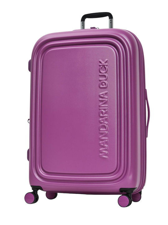 Mandarina Duck Logoduck Μεγάλη Βαλίτσα Ταξιδίου Σκληρή Μωβ με 4 Ρόδες Ύψους 75εκ.