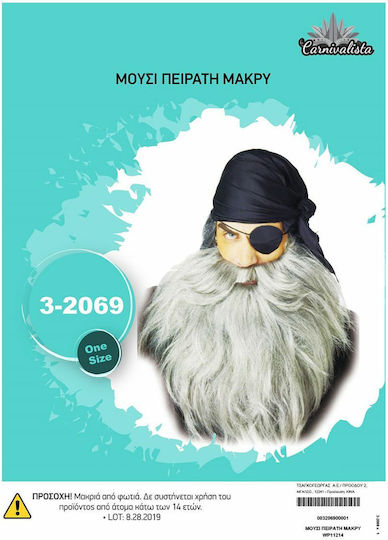 Langer Piratenbart Schnurrbart / Bart für Karneval in Gray Farbe 1Stück
