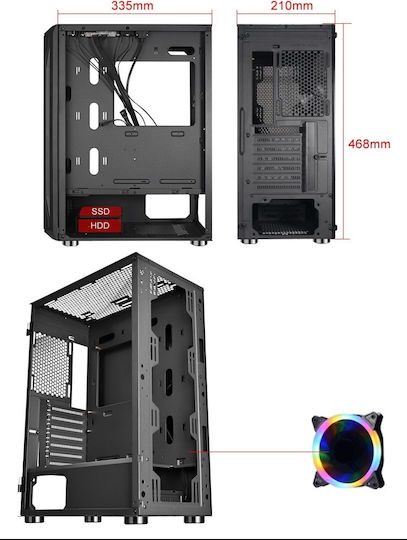 ProGaming Hive Gaming Midi-Turm Computergehäuse mit Seitenfenster und ARGB-Beleuchtung Schwarz