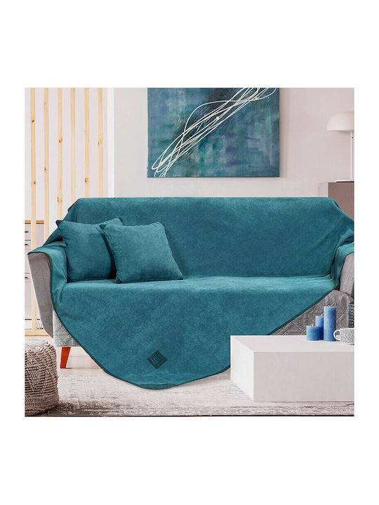Beauty Home Ριχτάρι Τετραθέσιου Καναπέ Βελουτέ 180x350εκ. Πετρόλ 8406ΤΕΤ