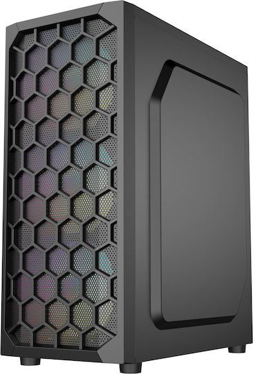 ProGaming BARREN Геймърско бюро Midi Tower Компютърна кутия със страничен прозорец и ARGB осветление Черен