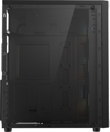 ProGaming BARREN Геймърско бюро Midi Tower Компютърна кутия със страничен прозорец и ARGB осветление Черен