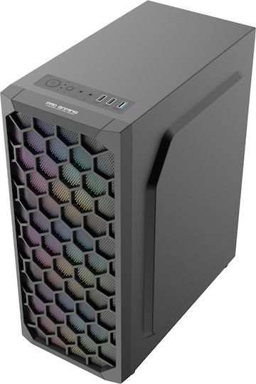 ProGaming BARREN Геймърско бюро Midi Tower Компютърна кутия със страничен прозорец и ARGB осветление Черен