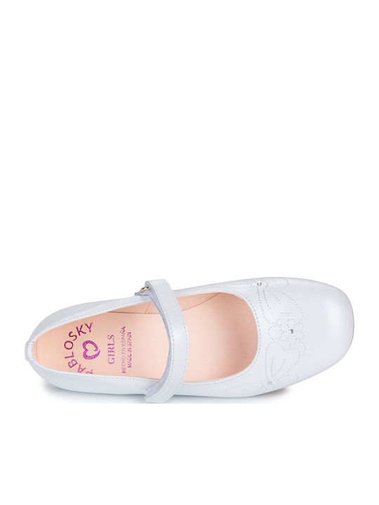 Kids Leather Ballerinas with Hoop & Loop Closure White