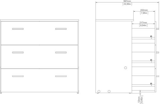 Space Wooden Chest of Drawers with 3 Drawers White 74.1x35.95x69.9cm