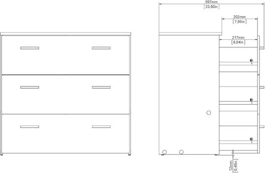 Space Wooden Chest of Drawers with 3 Drawers White 74.1x35.95x69.9cm