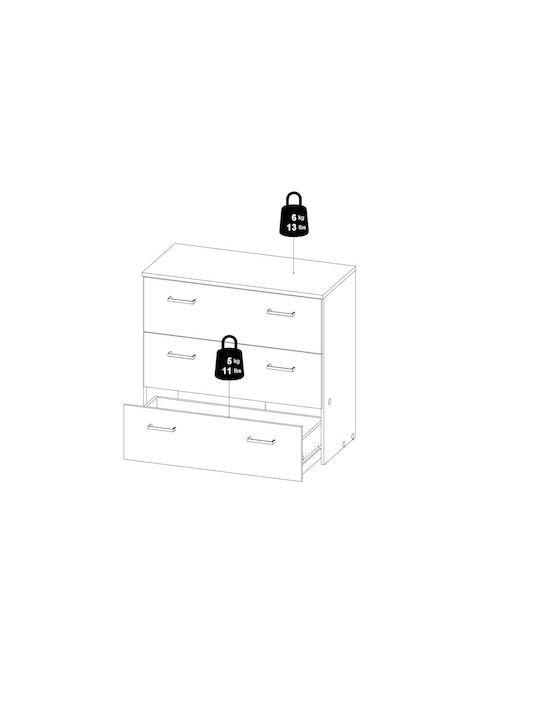 Space Wooden Chest of Drawers with 3 Drawers White 74.1x35.95x69.9cm