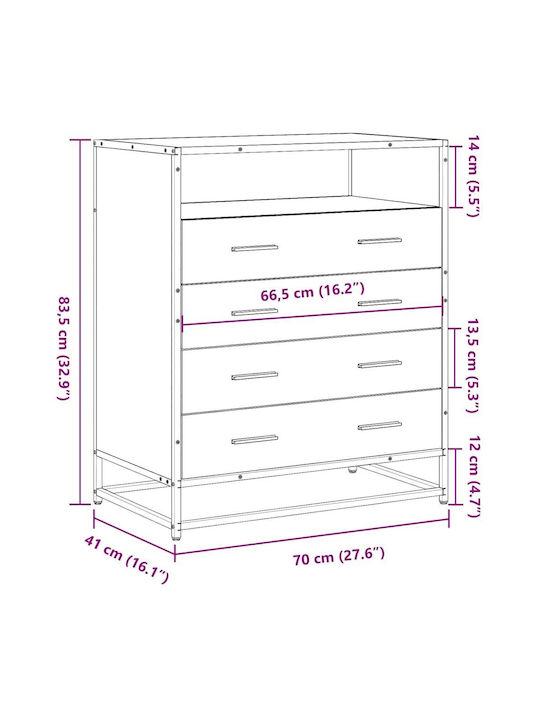 Comoda pentru Dormitor Grey Sonoma 70x41x70buc