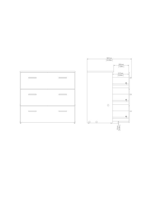 Bedroom Chest of Drawers Wooden Space with 3 Drawers Oak 74.1x35.95x69.9 cm