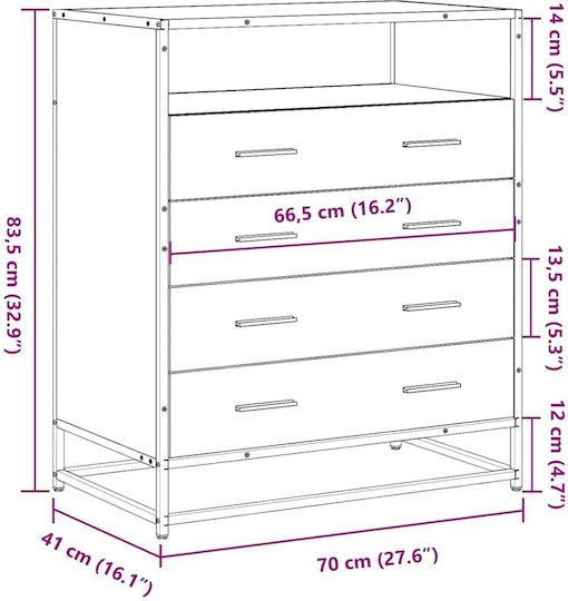 Wooden Chest of Drawers Black 70x41x70cm