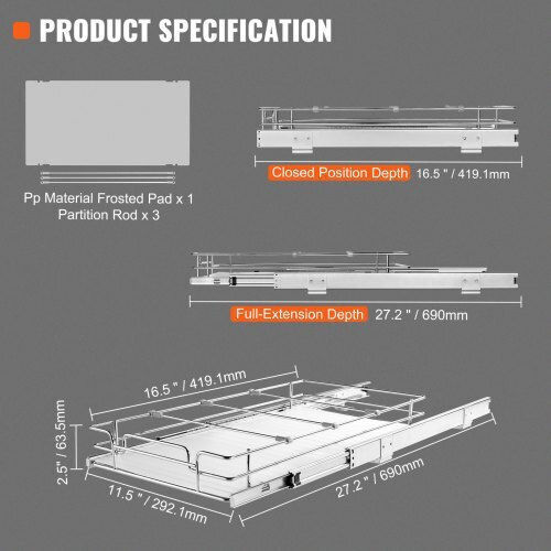 Vevor Рафт За Шкаф Inox 30x43см Сребрист