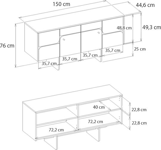 Bufet Lava Rota Oak - Ανθρακί 150x44.6x76cm