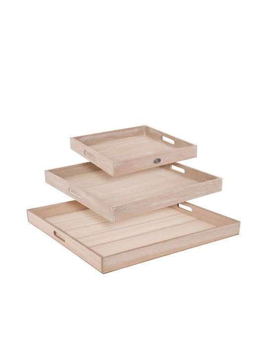 Wooden Rectangular Serving Tray with Handles in Brown Color 41x28x5cm HZ1930680 3pcs