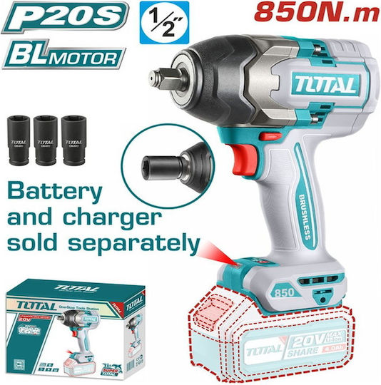 Total Brushless Μπουλονόκλειδο Μπαταρίας 20V Solo με Υποδοχή 1/2"