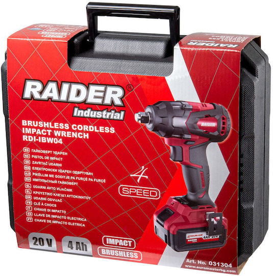 Raider RDI-IBW04 Fără perii Cheie de impact Baterie 20V 1x4Ah cu Priză 1/2"