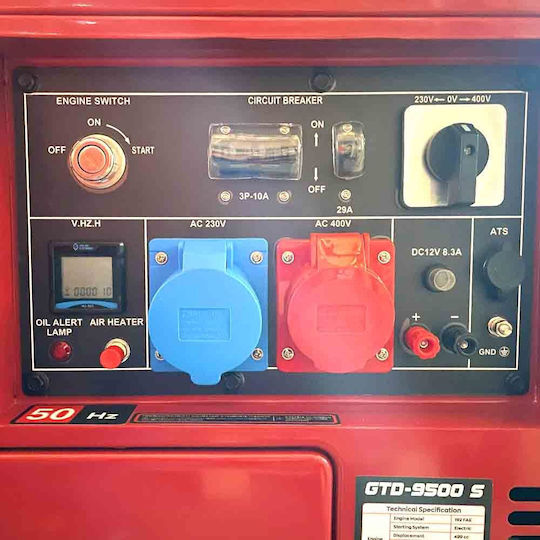 Geotec GTD 9500S Τριφασική Αθόρυβη Γεννήτρια Πετρελαίου με Ηλεκτρική Μίζα, Ρόδες και Μέγιστη Ισχύ 9.5kVA
