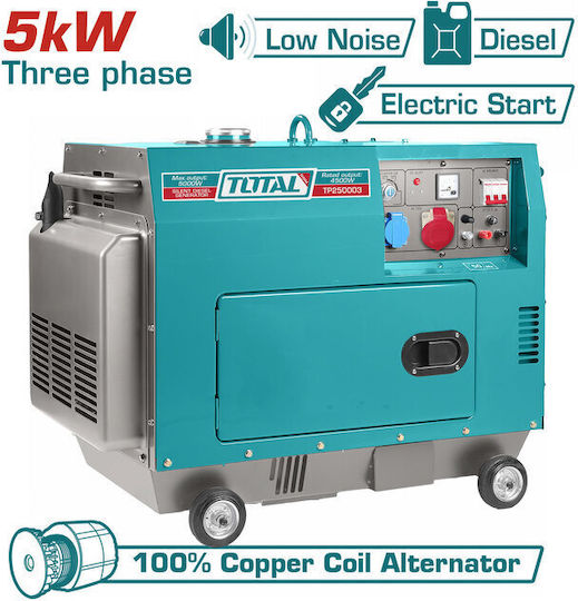 Total Trifazică Generatoare silențioase Generator Petrol cu Autostart, Roți și Putere Maximă 5kVA
