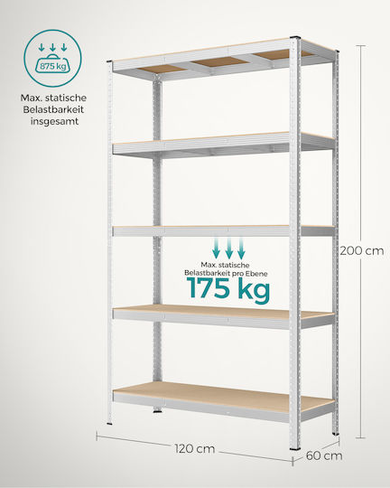 Songmics Ραφιέρα Dexion 120x60x200εκ. με 5 Ράφια Συνολικής Αντοχής 875kg